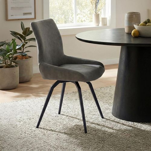 Malcom Swivel Dining Chair - Set of 2 - Dark Grey Fabric