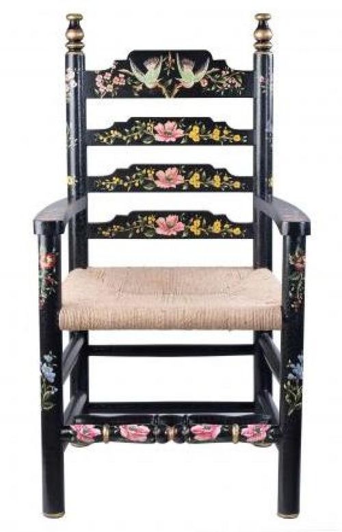 2 x Meerut Black Lyre Bird Design Wooden Dining Armchair