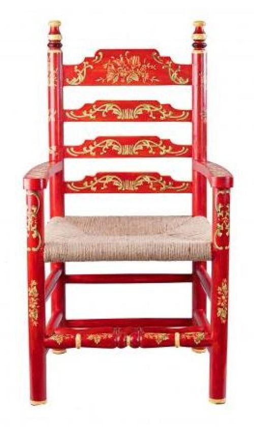 2 x Meerut Red Floral Design Wooden Dining Armchair