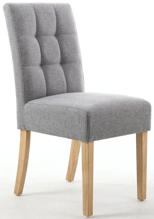 2 x Moseley Stitched Waffle Silver Grey Linen Effect Dining Chair in Natural Legs