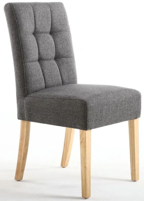2 x Moseley Stitched Waffle Steel Grey Linen Effect Dining Chair in Natural Legs