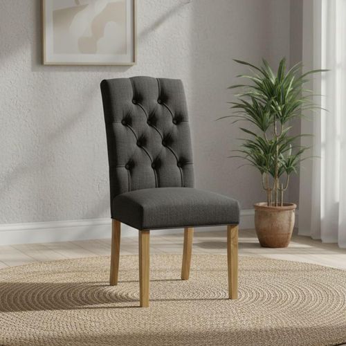 Normandy Dining Chair - Set of 2 - Charcoal Fabric Button Back