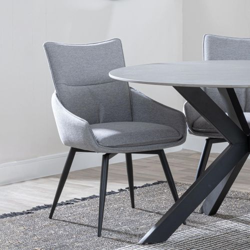 Ace Grey Fabric Swivel Dining Chair with Black Legs