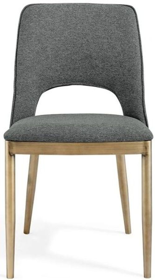 Clearance - 2 x Morgan Brass and Grey Linen Fabric Dining Chair - FSS13419