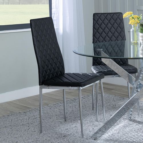 Clearance - Metro Dining Chairs in Black Colour Leather and Chrome Metal Legs