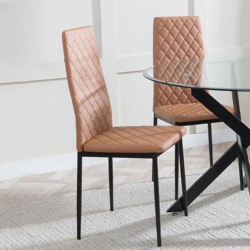 Clearance - Metro Dining Chairs in Burnt Orange Colour Leather and Black Metal Legs