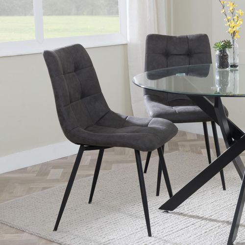 Corona Dining Chairs in Grey Colour Fabric and Black Metal Legs
