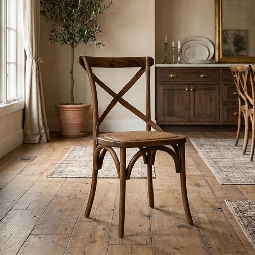 Dining Chairs - Set of 2 - Cross Back - Rattan - Oak