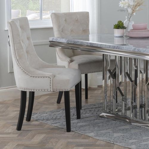 Knocker Back Champagne Dining Chair Velvet Fabric with Black Wooden Legs