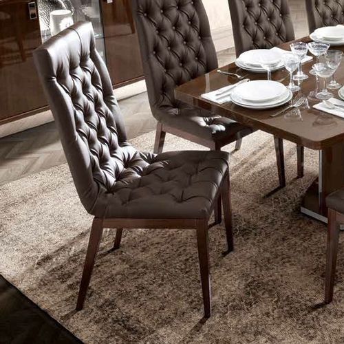 Roma Dining Chair - Leather Upholstered - Capitonne - Walnut
