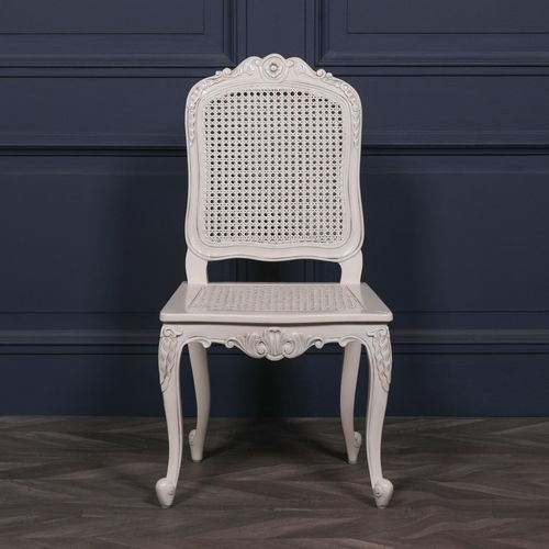Mahogany and Rattan Back Carved Chair - Off White