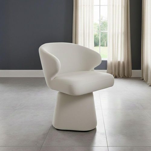 Riya White Fabric Sculpted Barrel Swivel Dining Chair