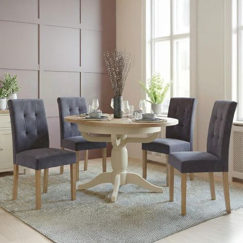 Lundy Round Extending Dining Set - 2-4 Seater - 100cm-135cm - Ivory Painted - 4 Graphite Fabric Dining Chair