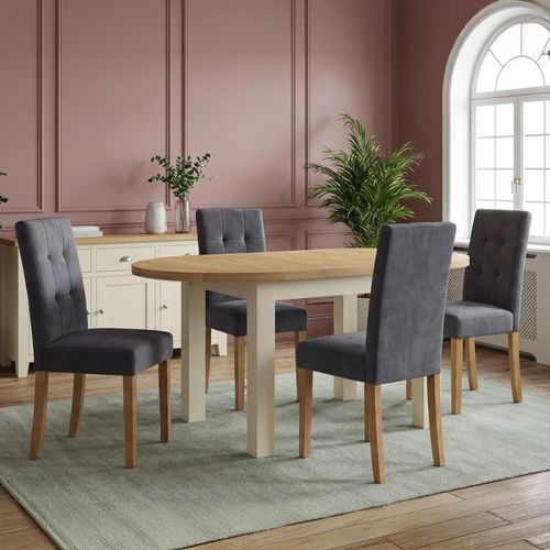 Lundy Oval Extending Dining Set - 4-6 Seater - 130cm-170cm - Ivory Painted - 4 Graphite Fabric Dining Chair