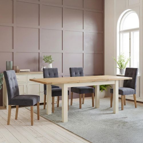 Lundy Extending Dining Set - 4-8 Seater - 132cm-198cm - Ivory Painted - 4 Graphite Fabric Dining Chair
