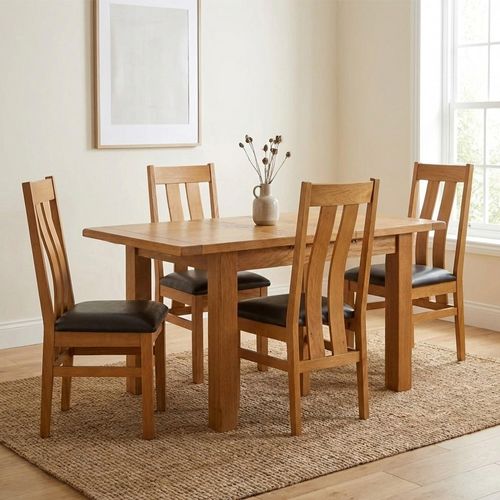 Somer Extending Dining Set - 4-6 Seater - 120cm-153cm - Oak - 4 Arizona Slatted Back Dining Chair