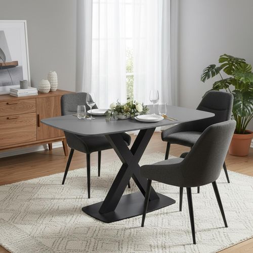 Vernal Dining Set - 4 Seater - 130cm - Grey Sintered Stone - 4 Claflin Dark Grey Fabric Chair