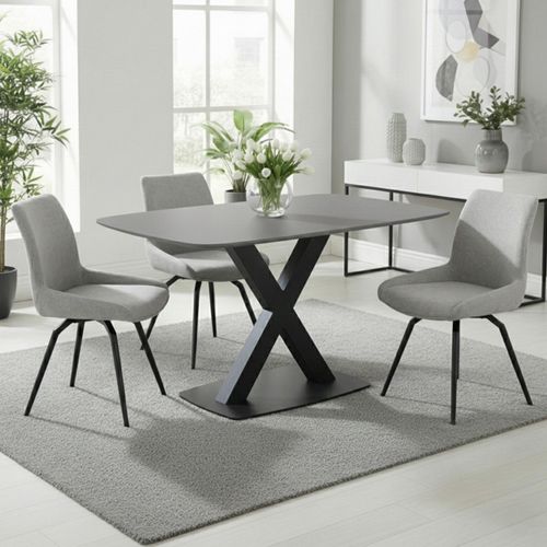 Vernal Dining Set - 4 Seater - 130cm - Grey Sintered Stone - 4 Malcom Grey Fabric Swivel Chair
