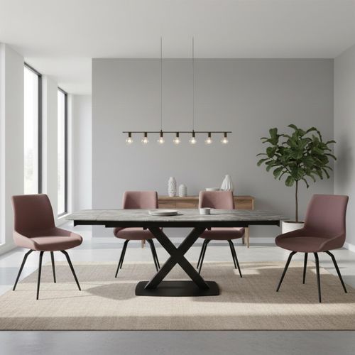 Vernal Extending Dining Set - 4-8 Seater - 140cm-200cm - Grey Sintered Stone - 4 Malcom Pink Fabric Swivel Chair