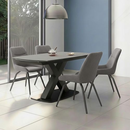 Vernal Extending Dining Set - 4-8 Seater - 140cm-200cm - Grey Sintered Stone - 4 Claflin Grey Fabric Chair