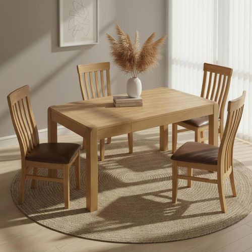 Curve Dining Set - Extending 6-8 Seater - 140cm-180cm - Oak - 4 Toulouse Slatted Back Dining Chair