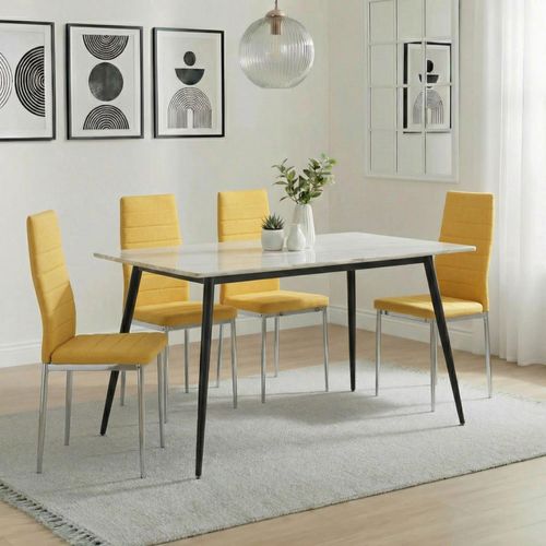 2 x Free Chairs - Breton Compact Dining Set - 4 Seater - 120cm - White Ceramic - 2x Lido Dining Chairs - Yellow Fabric - Chrome Legs