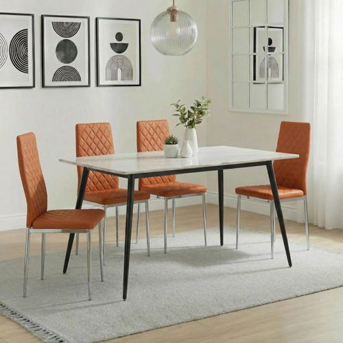 2 x Free Chairs - Breton Compact Dining Set - 4 Seater - 120cm - White Ceramic - 2x Metro Dining Chairs - Burnt Orange Leather - Chrome Legs