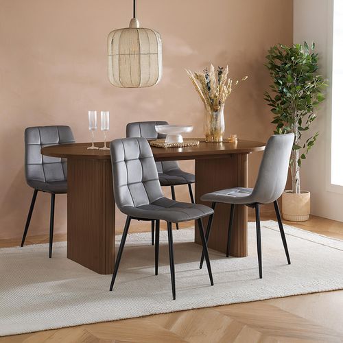 Axel Oval Dining Set - 6 Seater - 160cm - with 4 Grey Chairs - Walnut Fluted