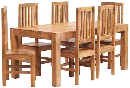 Ajmer Light Mango Wood 6 Seater Dining Set with 6 Chairs