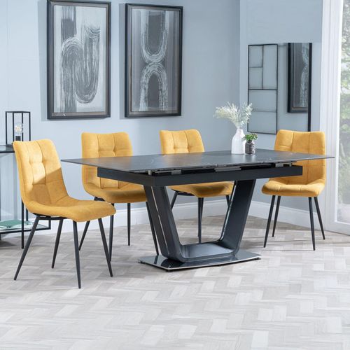 Alpha Black Ceramic Extending Dining Set - Corona Yellow Fabric Dining Chair