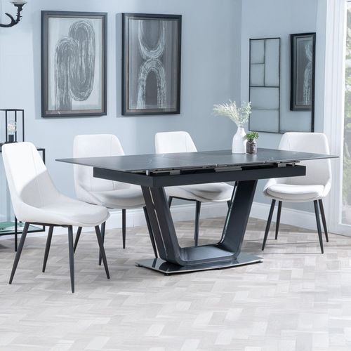 Alpha Black Ceramic Extending Dining Set - Darwin Cream Fabric Dining Chair