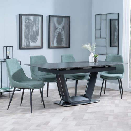 Alpha Black Ceramic Extending Dining Set - Darwin Green Fabric Dining Chair