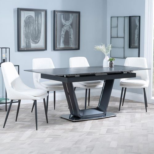 Alpha Black Ceramic Extending Dining Set - Peyton Cream Fabric Dining Chair