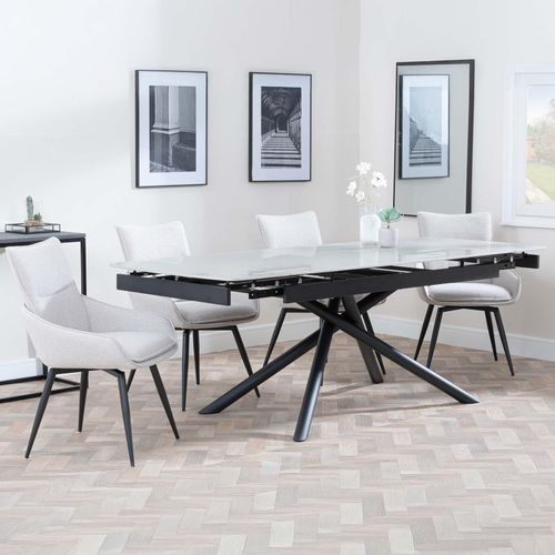 Apollo Grey Ceramic Extending Dining Set - Ace Beige Fabric Swivel Dining Chair