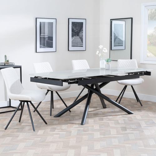 Apollo Grey Ceramic Extending Dining Set - Boden Cream Fabric Swivel Dining Chair