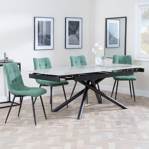 Apollo Grey Ceramic Extending Dining Set - Corona Green Fabric Dining Chair