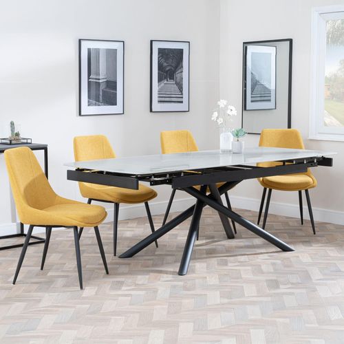 Apollo Grey Ceramic Extending Dining Set - Darwin Yellow Fabric Dining Chair