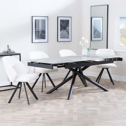 Apollo Grey Ceramic Extending Dining Set - Ion Cream Boucle Teddy Fabric Swivel Dining Chair