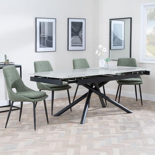 Apollo Grey Ceramic Extending Dining Set - Peyton Green Fabric Dining Chair