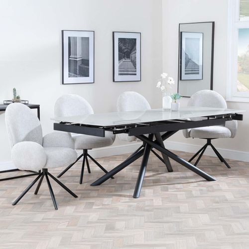 Apollo Grey Ceramic Extending Dining Set - Theo Grey Fabric Swivel Dining Chair