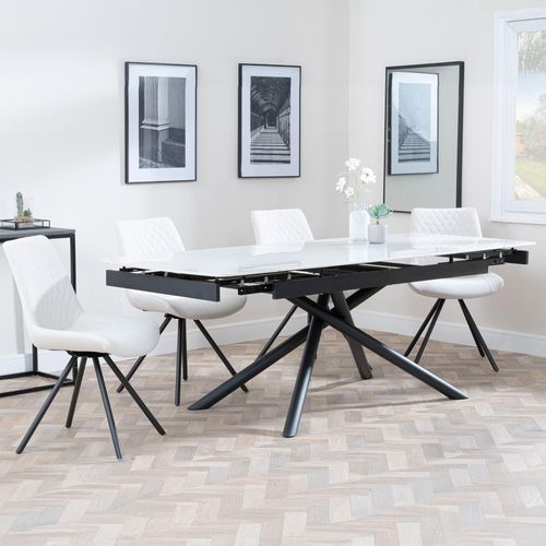 Apollo Extending Dining Set - 6-10 Seater - 160cm-220cm - White Ceramic - Boden Swivel Dining Chair - Cream Fabric