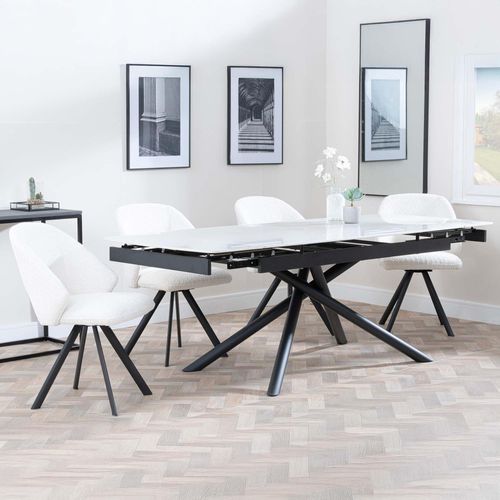 Apollo Extending Dining Set - 6-10 Seater - 160cm-220cm - White Ceramic - Ion Swivel Dining Chair - Cream Boucle Fabric