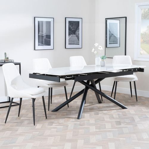 Apollo Extending Dining Set - 6-10 Seater - 160cm-220cm - White Ceramic - Peyton Dining Chair - Cream Fabric