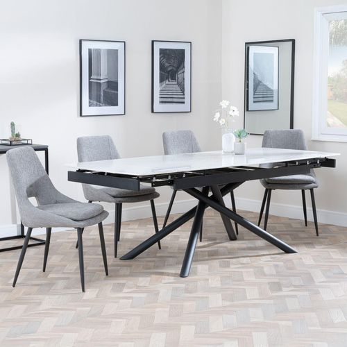 Apollo Extending Dining Set - 6-10 Seater - 160cm-220cm - White Ceramic - Peyton Dining Chair - Grey Fabric
