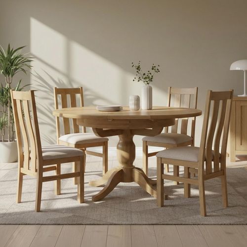 Appleby Extending Dining Set - 2-4 Seater - 100cm-140cm - Oak - with 4 Arizona Slatted Chairs - Beige Fabric Seat Pad