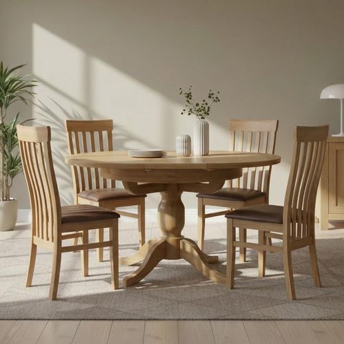 Appleby Extending Dining Set - 2-4 Seater - 100cm-140cm - Oak - with 4 Toulouse Chairs - Black Faux Leather Seat Pad