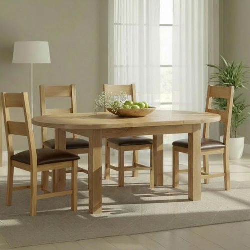 Appleby Extending Dining Set - 4-6 Seater - 130cm-170cm - Oak - with 4 Ladder Back Chairs - Black Faux Leather Seat Pad