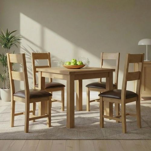 Appleby Flip Top Extending Dining Set - 2-6 Seater - 91cm-183cm - Oak - with 4 Ladder Back Chairs - Black Faux Leather Seat Pad