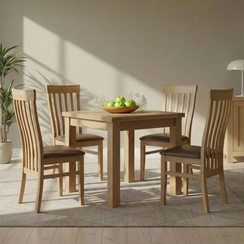 Appleby Flip Top Extending Dining Set - 2-6 Seater - 91cm-183cm - Oak - with 4 Toulouse Chairs - Black Faux Leather Seat Pad