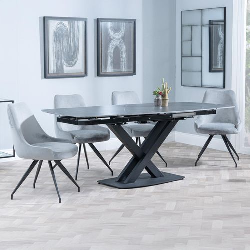 Arctic Black Ceramic Swivel Top Extending Dining Set - Arctic Grey Velvet Fabric Swivel Dining Chair
